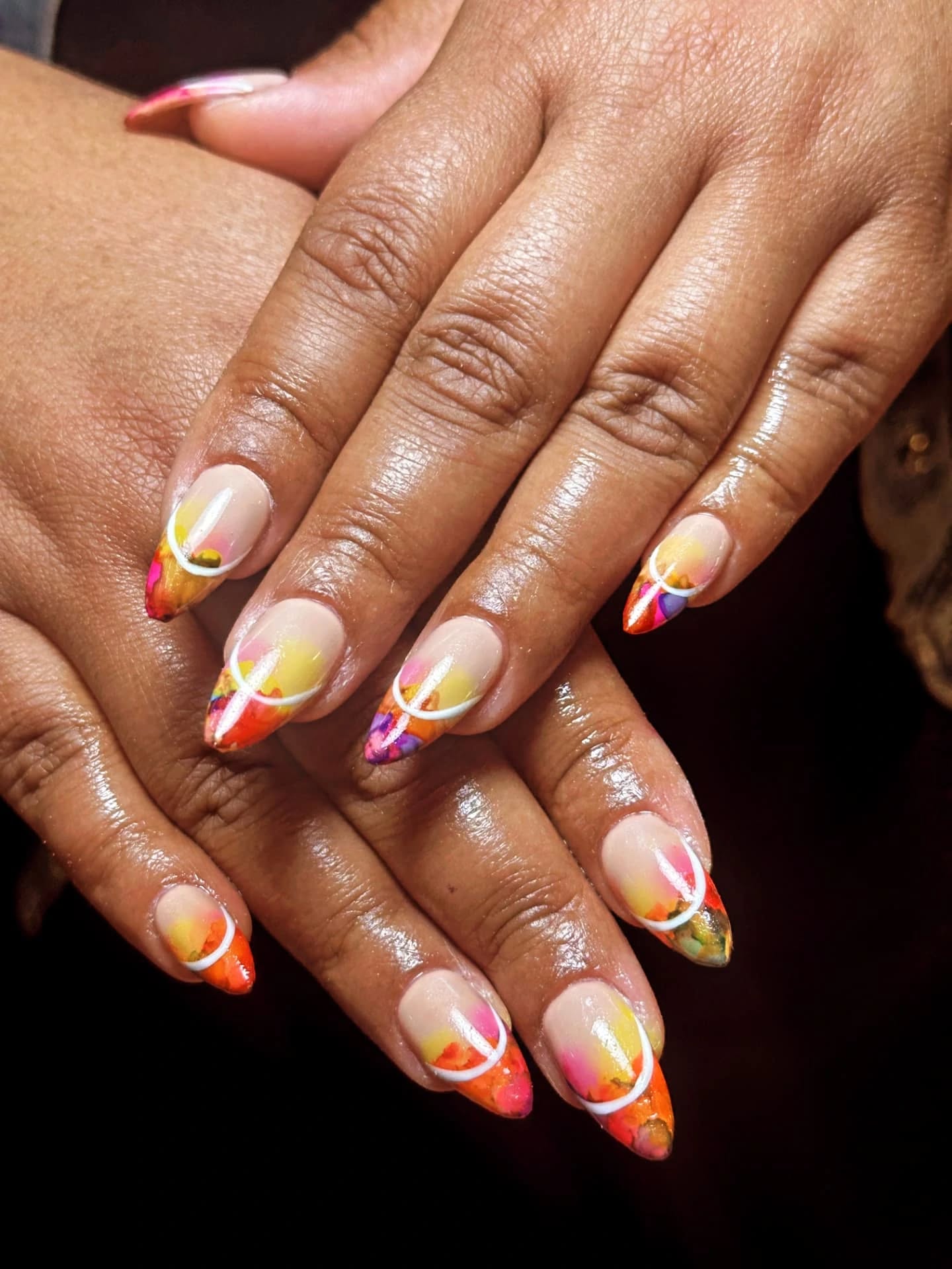Watercolor French tip almond nails